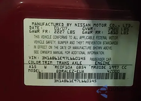 2007 Nissan Sentra 2.0S из США, поврежденный, VIN 3N1AB61E97L660145